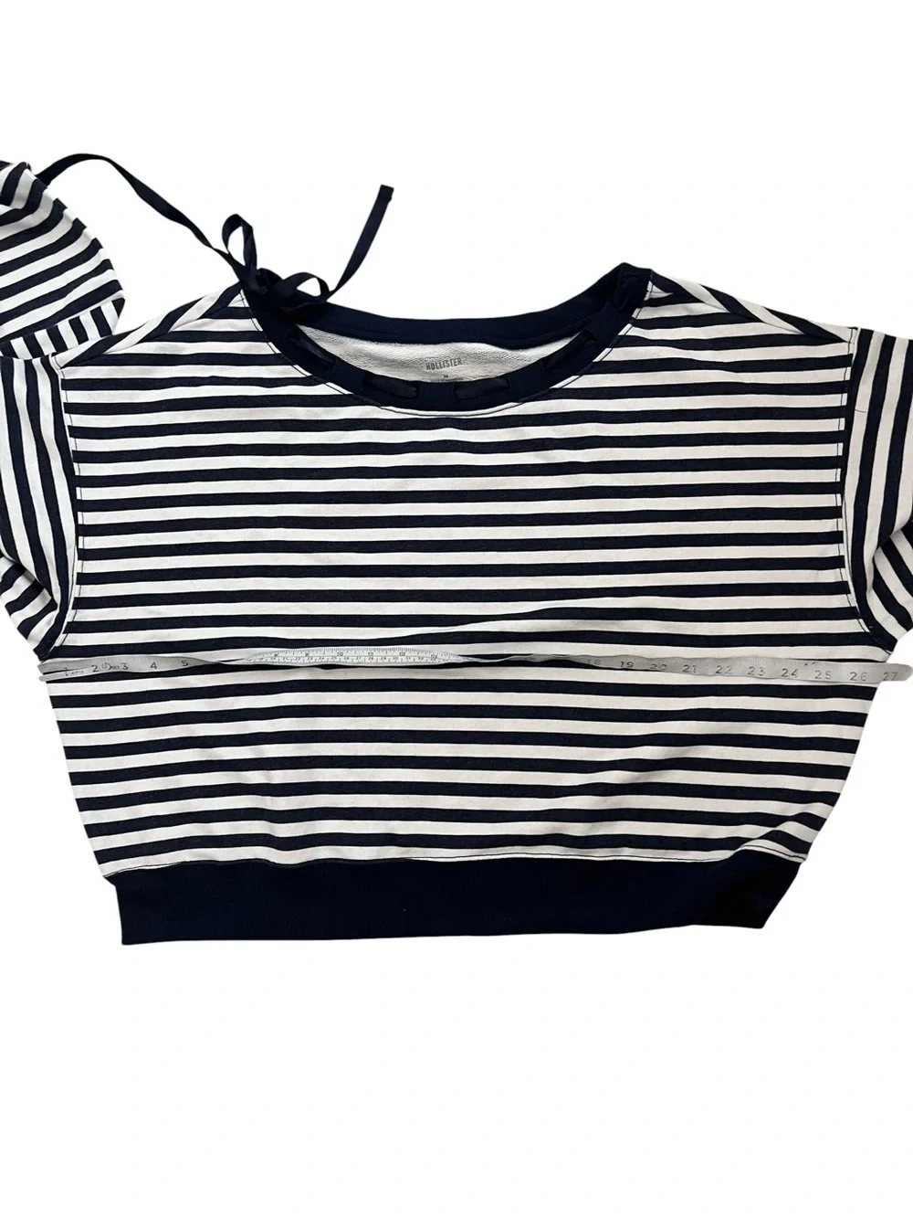 Hollister Striped Ribbon Bow Neckline Long Sleeve Sweatshirt Size M